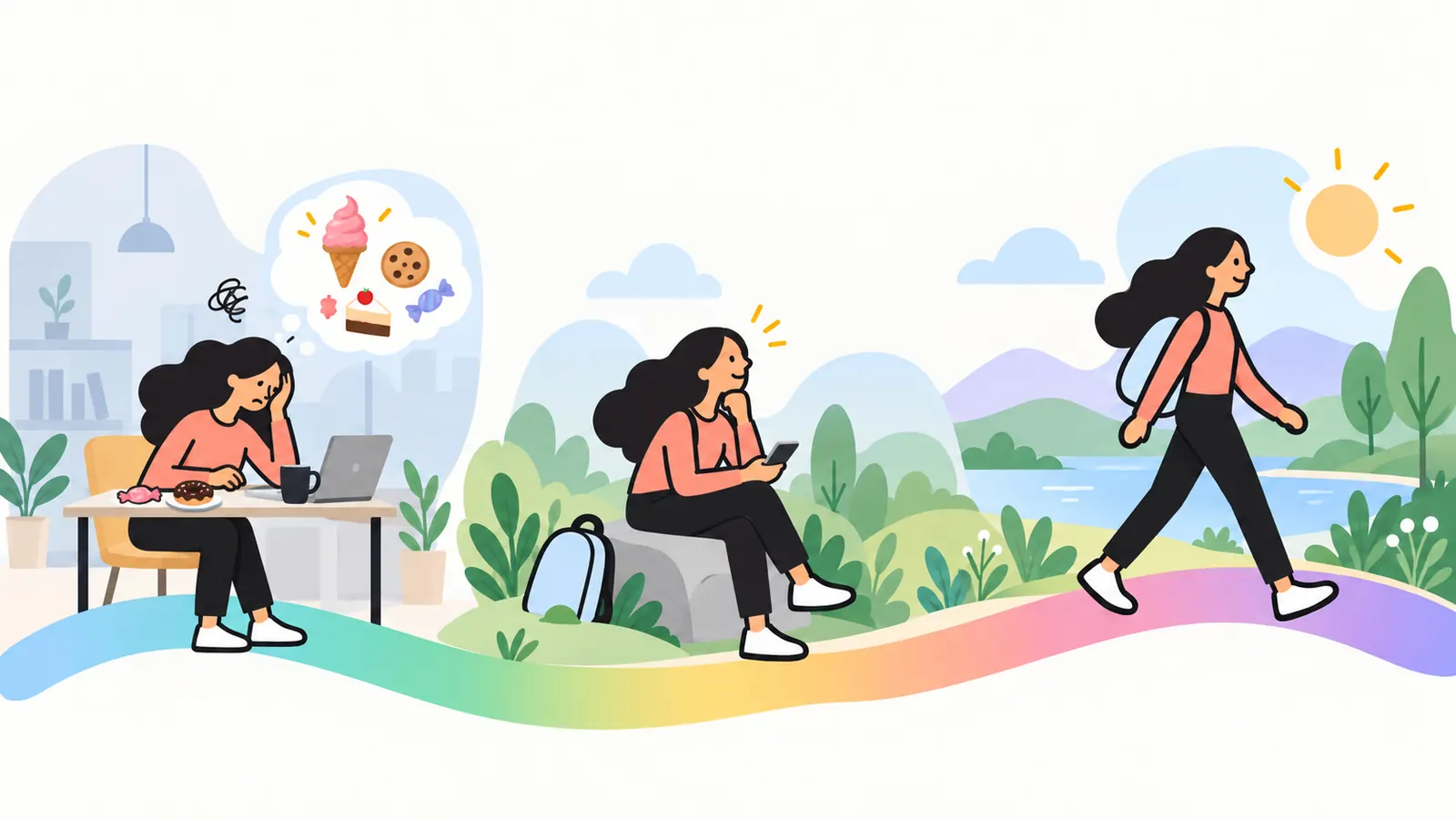 From everyday stress and cravings toward a calmer path outdoors.